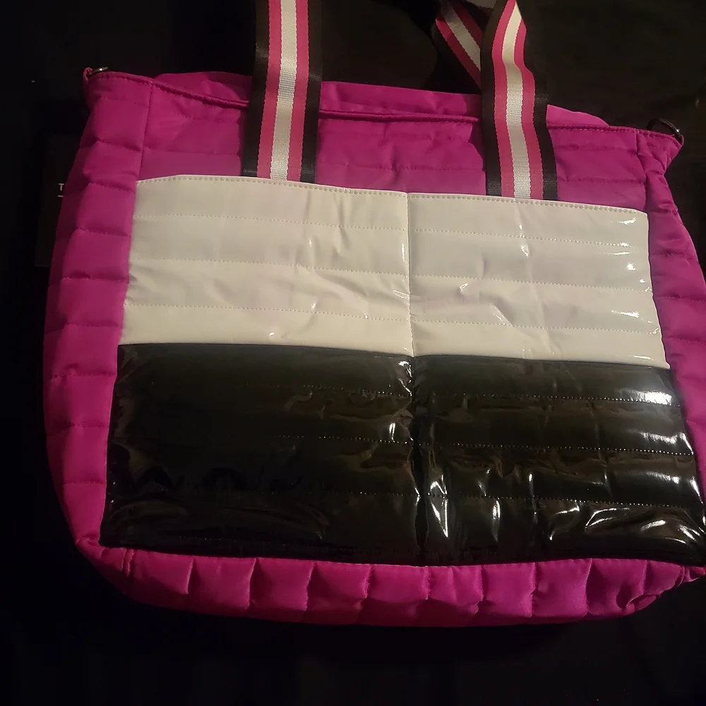 THINK ROYLN Pink, White, and Black Quilted Tote - Picture 2 of 5